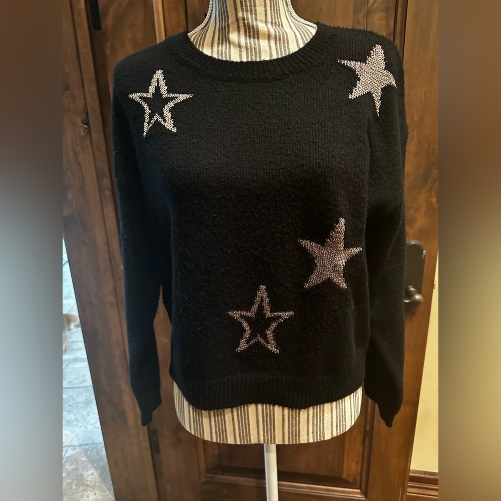 Rails black sweater with metallic stitched stars.